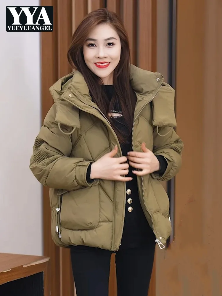 

Winter Parkas Women Loose Casual Outerwear Fashion Solid Color Stand Collar Windproof Outside Female Hooded Warm Padded Jacket