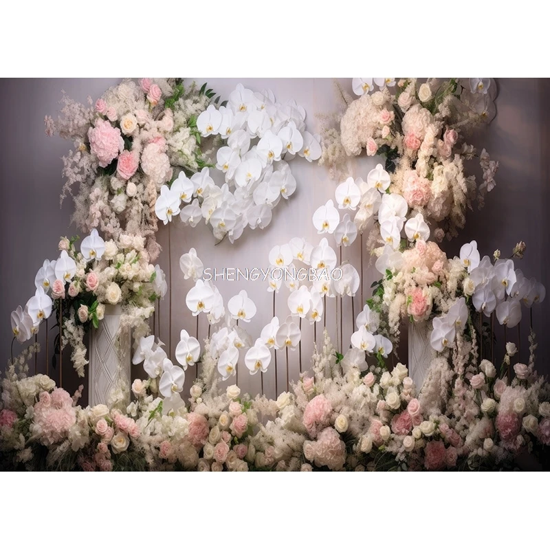 샴페인 판타지 웨딩 무대 사진 배경, 미적 꽃 아치 배경, 인테리어 장식 사진 스튜디오 소품