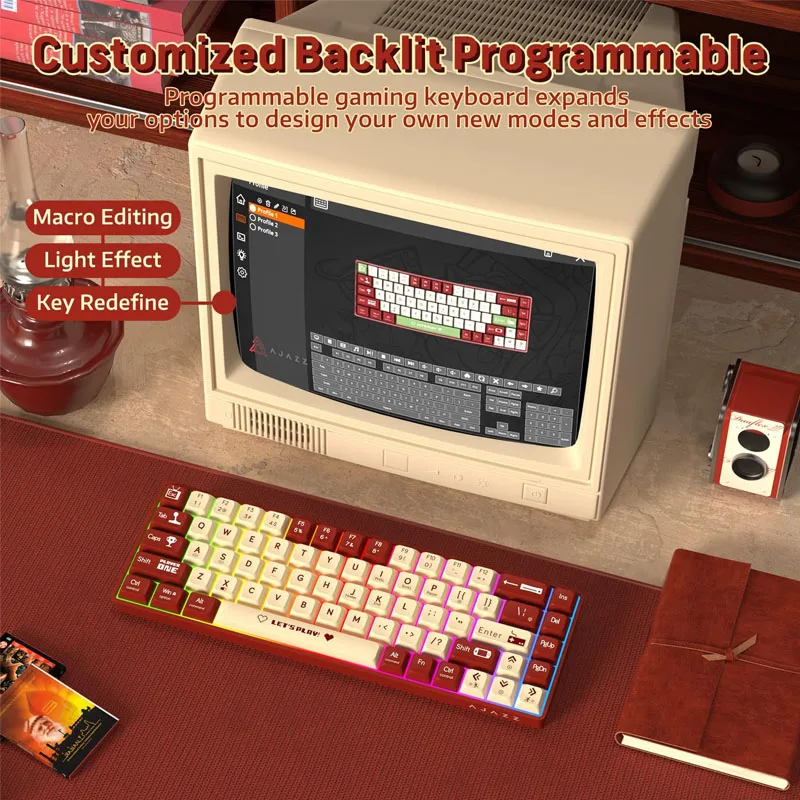 لوحة مفاتيح ميكانيكية سلكية للألعاب AK680 68 مفتاحًا قابل للتبديل السريع لوحة مفاتيح مكتب رياضية إلكترونية مريحة لأجهزة الكمبيوتر المحمول Type-C USB Gaming