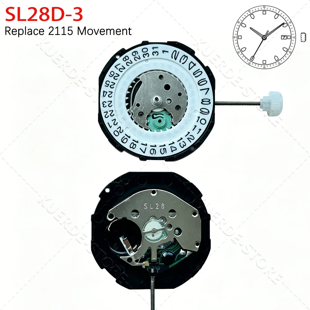 NEW SL28 Movement China Sunon SL28D-3 Quartz Movement Replacement Three Hands Calendar Date A Cheap Alternative To 2115 Movement