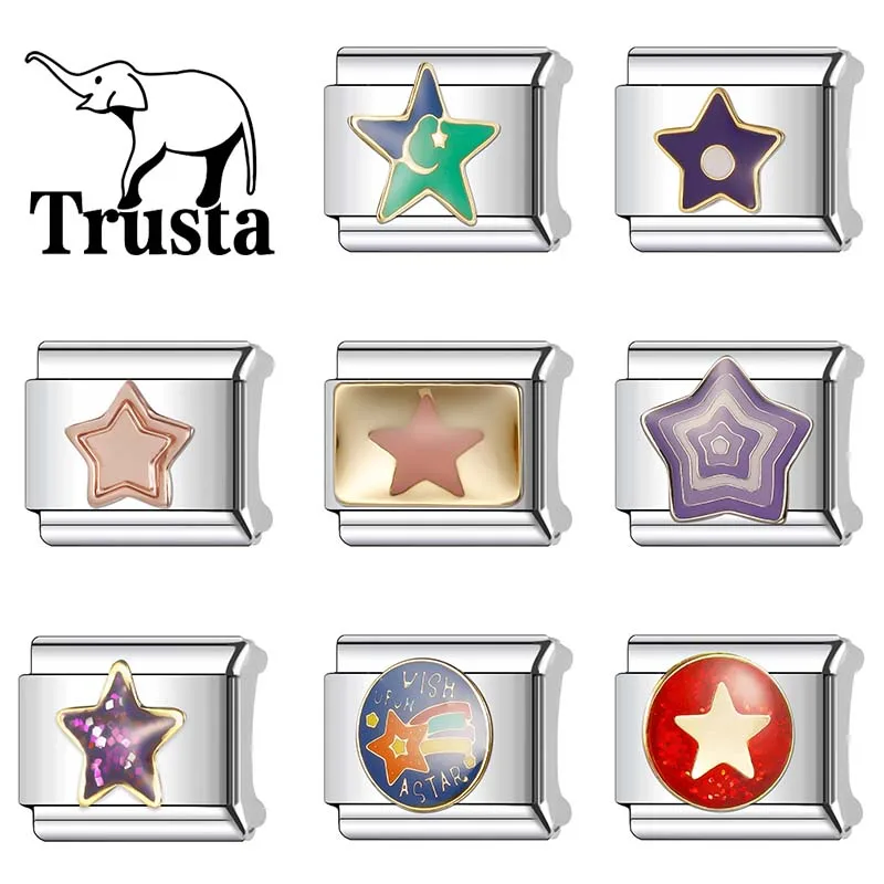 Trusta 2024 New Fashion Romantic Round Star Charm Italian Links 9mm Bracelet Stainless Steel for Women Making Jewelry N086