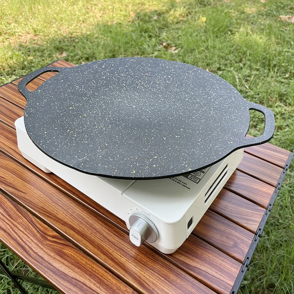 Oil Frying Baking Pan Non-stick Flat Pancake Griddle Barbecue Tray with Food Clip Anti Scald Handle for Outdoor Camping BBQ Tool