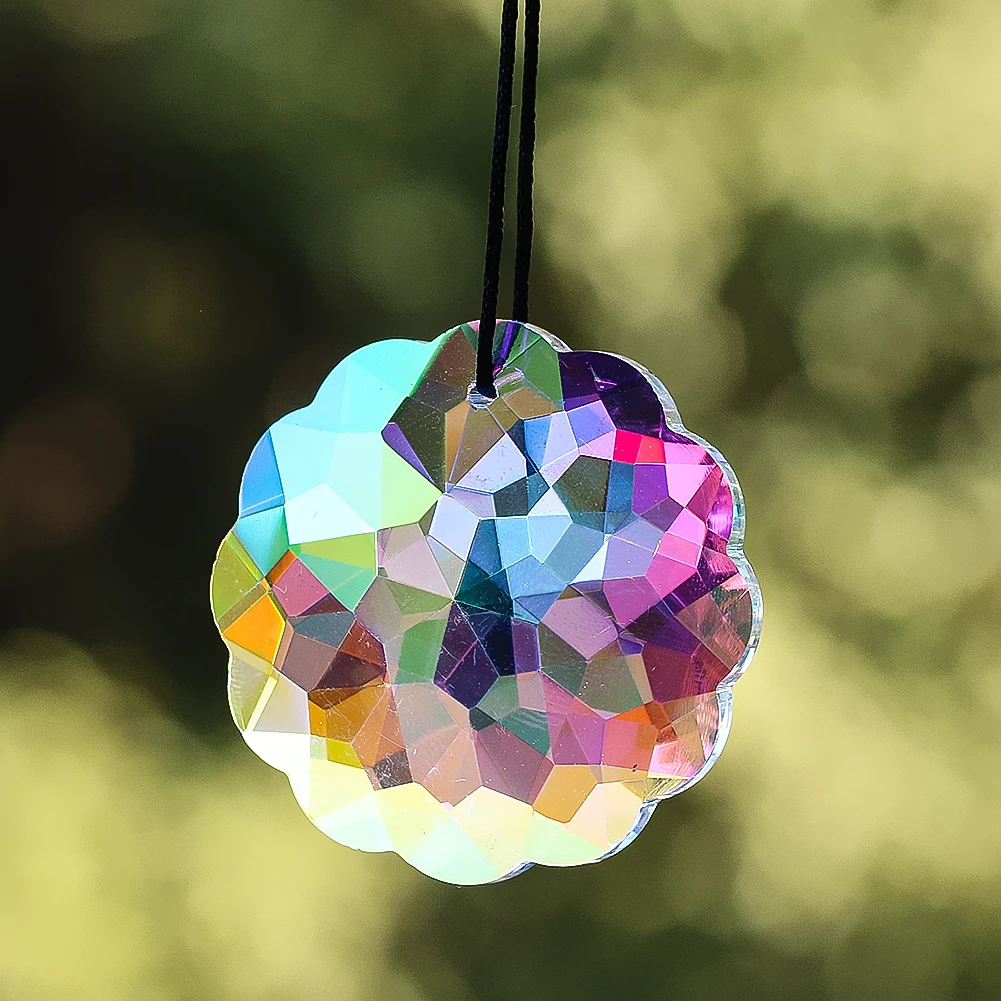 45mm Aurora AB Color Faceted Prism Mandala Sunflowers Glass Crystal Pendant Rainbow Sun Catcher Chandelier Lamps Dangle Parts