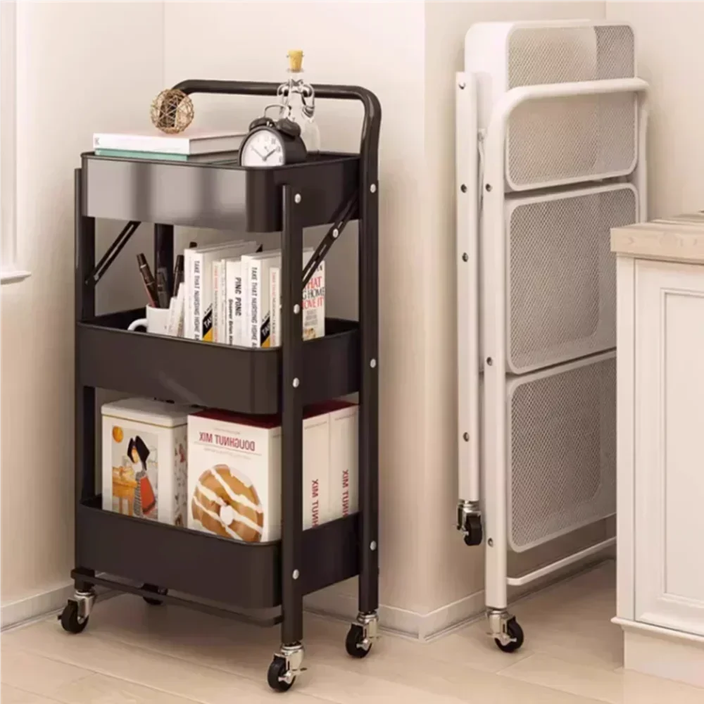 Multi functional handcart Mobile floor standing storage artifact Living room bathroom kitchen multi-layer foldable storage cart