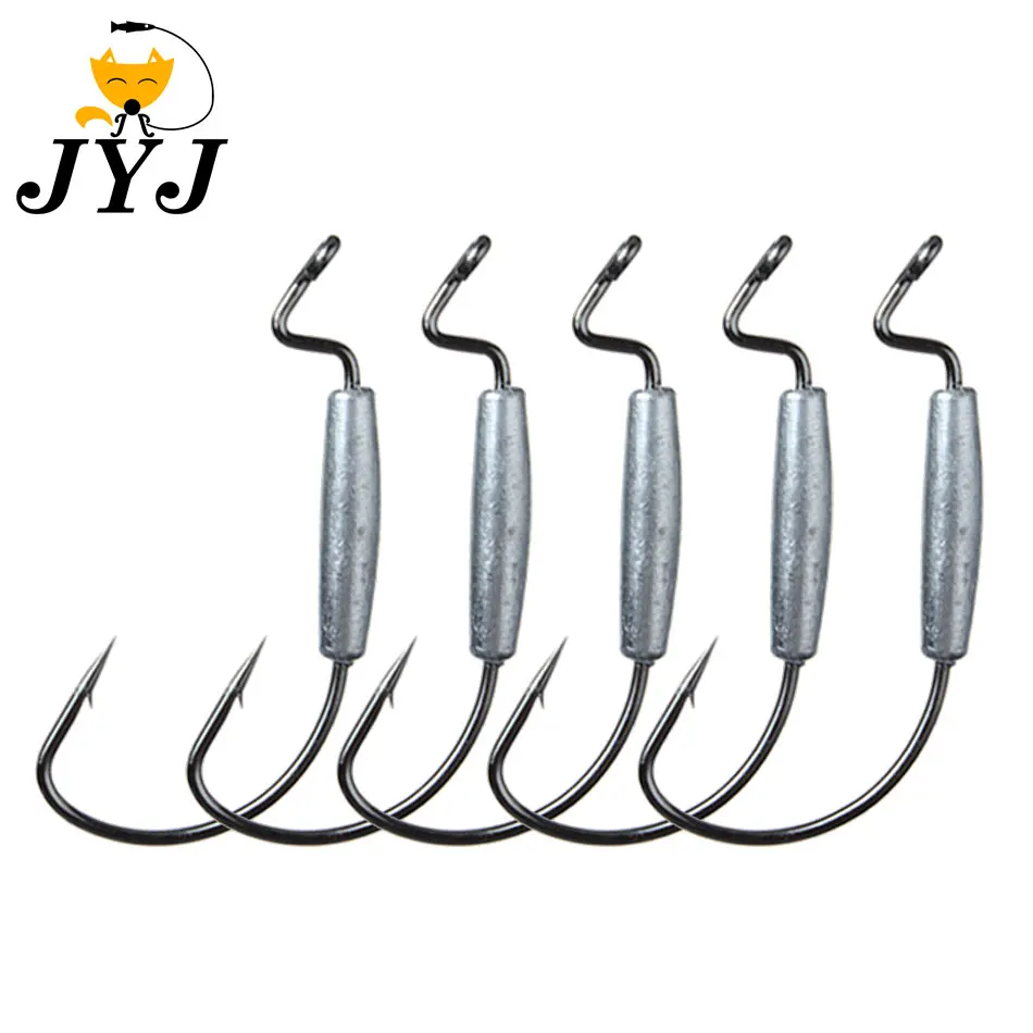 JYJ 5pcs Barbed Hook 1.8g 2g 3g 6g High-carbon steel fishing jig hooks offset hook