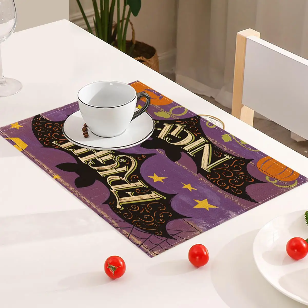 1pcs Creative Halloween Linen Placemats Heat Insulation Table Mats Classic Dining Table Decor Ghost Pumpkin Series Table Cloth