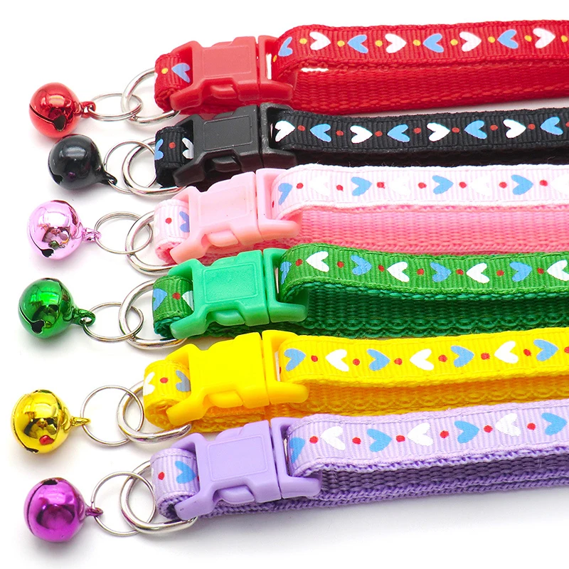 Cat Collar Colorful Cartoon Print Cats Puppy Collar with Bells Adjustable Nylon Buckle Collars Pets Dogs Neck Cat Accessories