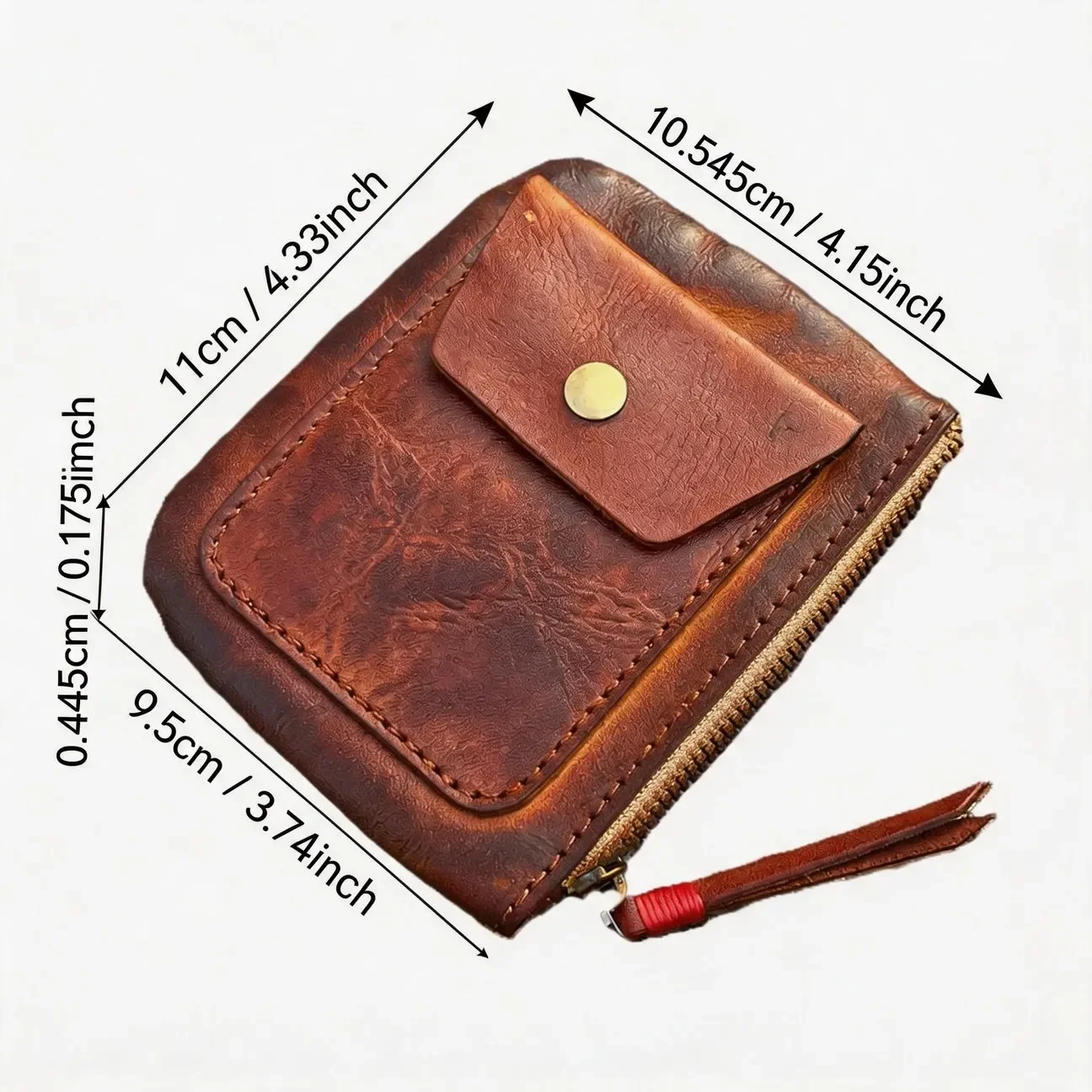 Genuine Leather Retro Zipper Coin Purse Card Holder Storage Bag Wallet Key Bag for Gym and Sport