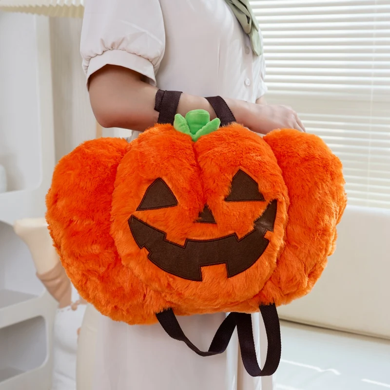 オレンジ色のカボチャのバックパック,ハロウィーンの日の効果のある植物のダブルショルダーバッグ,豪華なショッピングウォレット,友達へのギフト,45x30cm