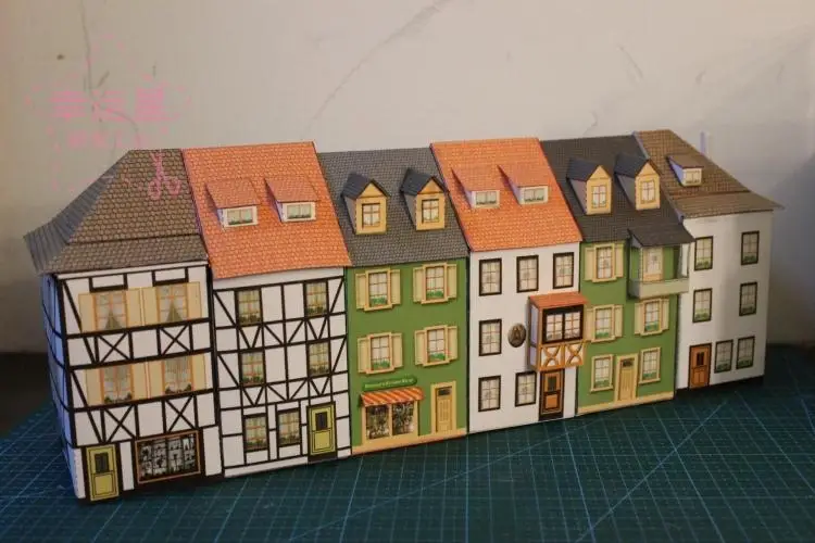 European Architecture 1/87 German Row House 3D Paper Model DIY Handwork