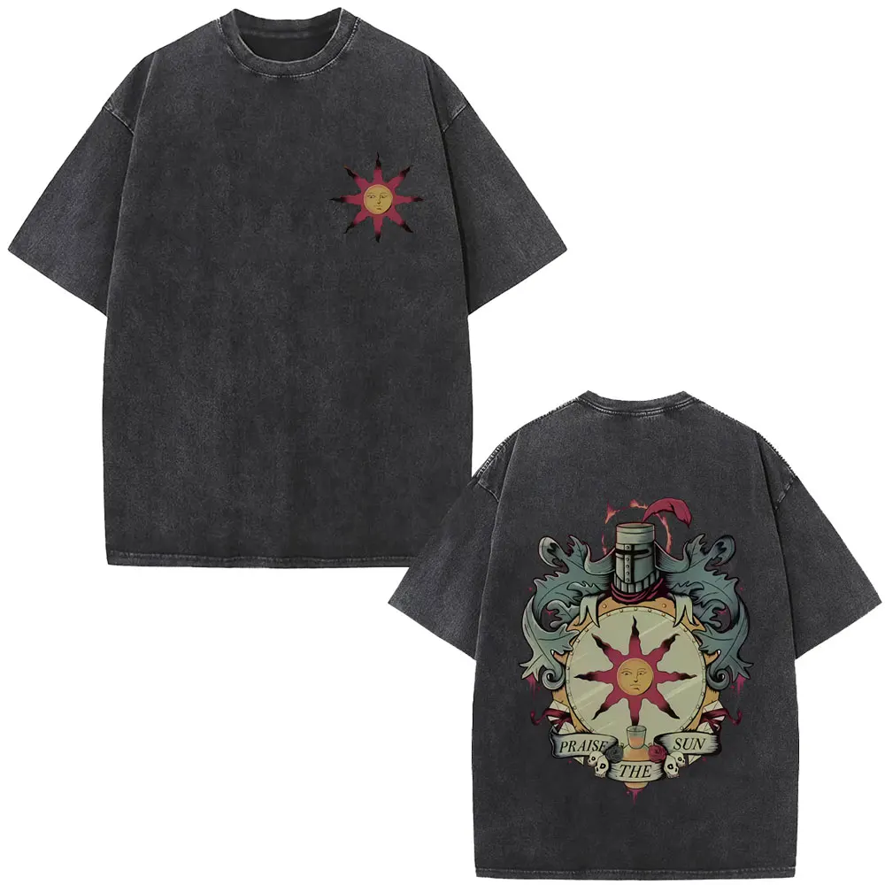 غسلها خمر لعبة النفوس المظلمة مزدوجة الوجهين تي شيرت مطبوع الرجال النساء ريترو القوطية روك تي شيرت الرجال عادية 100% القطن تي شيرت