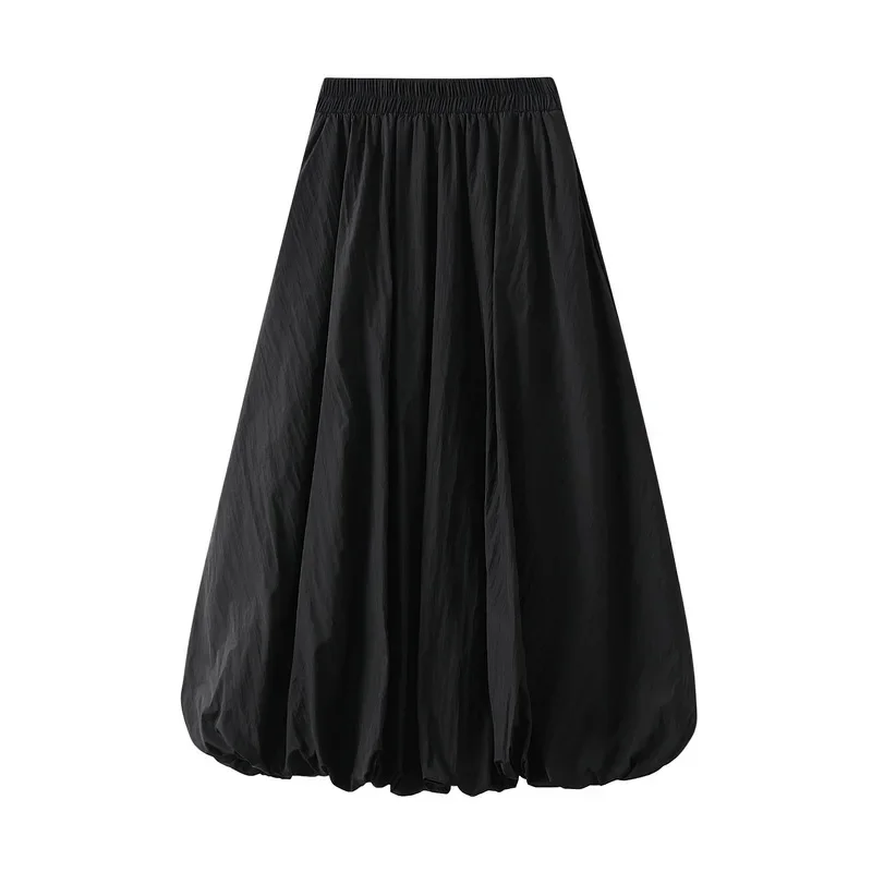 

Two Layered Retro Solid Bud Pleated Skirts Womens 2024 Spring Summer Fashion Pockets High Waisted Strechy Midi Skirt Ladies