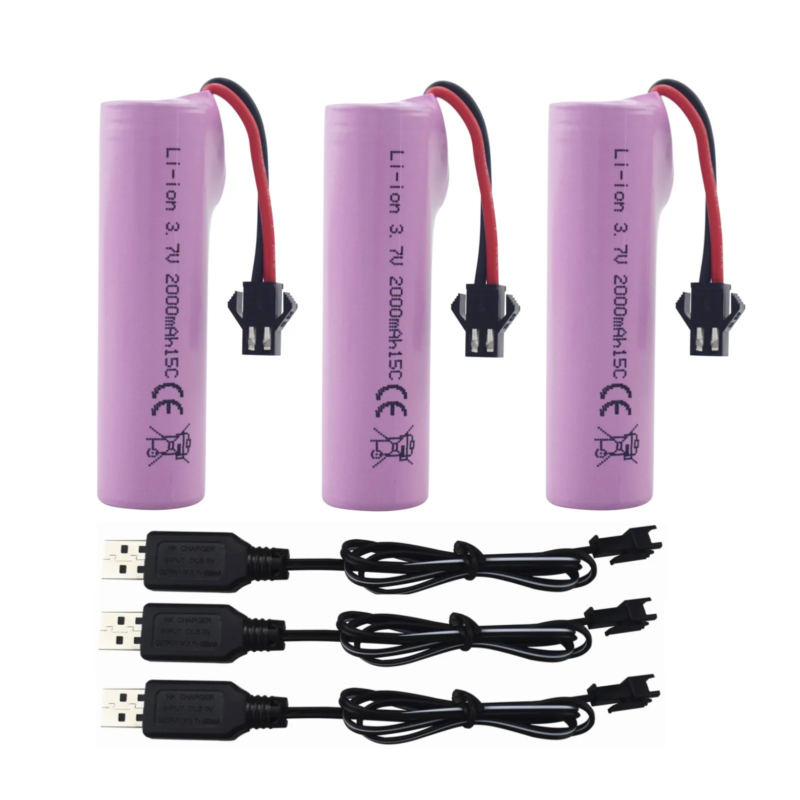 

3PCS 3.7V 2000mAh SM-2P Plug Lithium Battery With USB Charging Cable For DE68 DE44 DE45W DE45 DE58 DE49 DE57 DE70 RC Toy Car