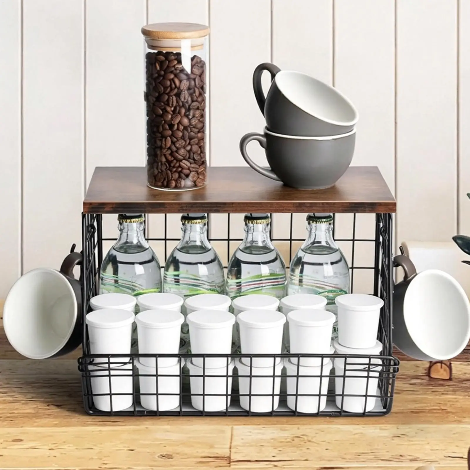 Fruit Basket For Kitchen Wall Mounted Kitchen Storage Holder With Wood Lid Breathable Stackable Fruit Storage Basket For Home