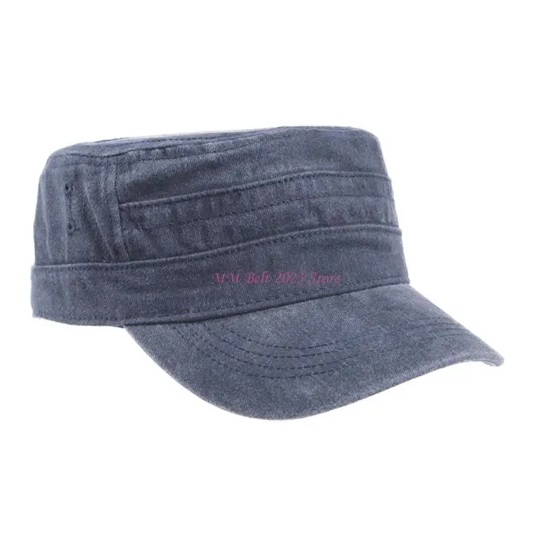 49ME Wash Cotton Distressed Flat Cap Adjustable Size Cricket Hat for Men Women Unisex