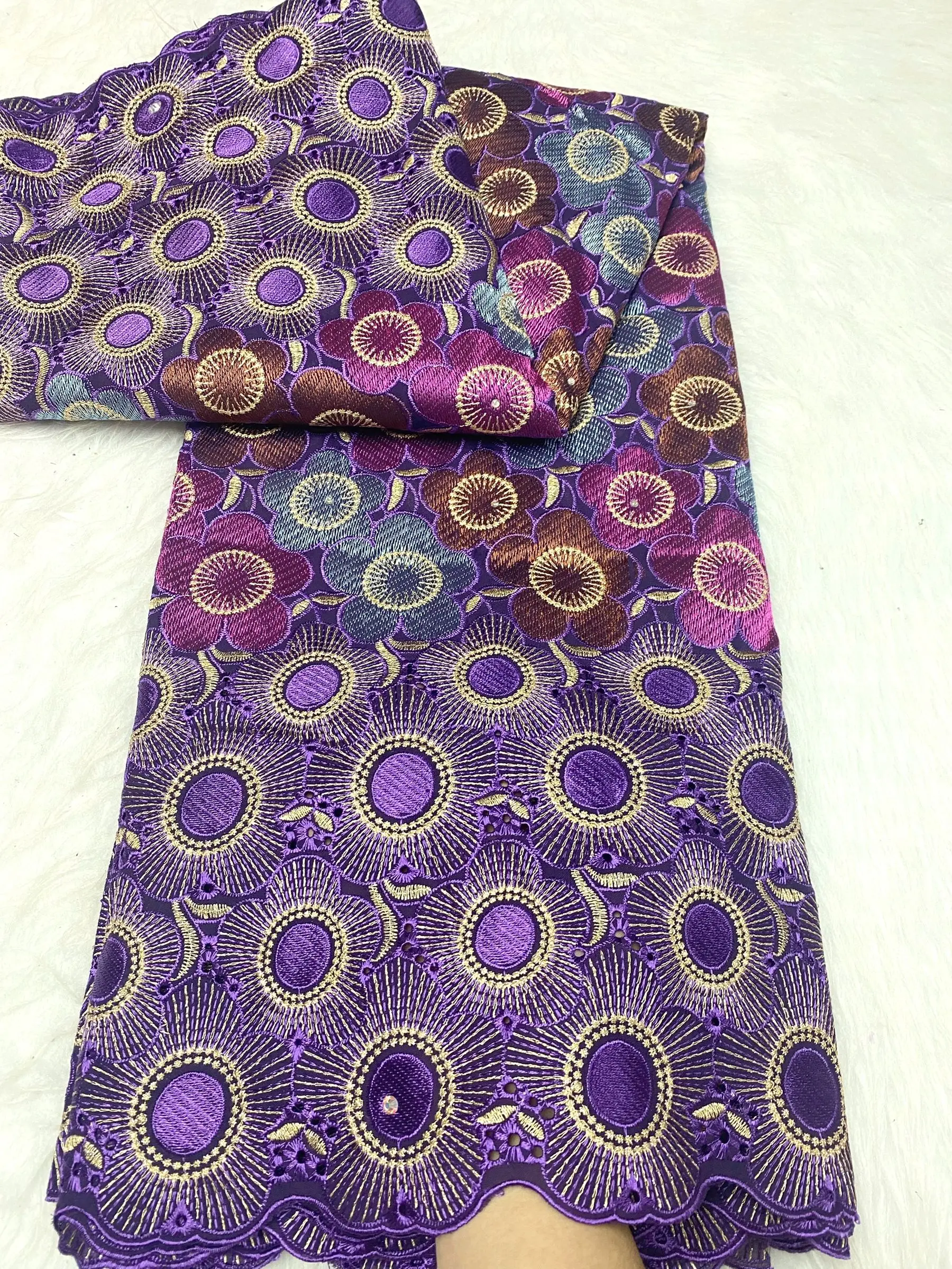 

5 Yards purple High quality African Swiss Voile Lace for wedding 100% Cotton Fabric Nigeria sewing wedding dress- FY15M8