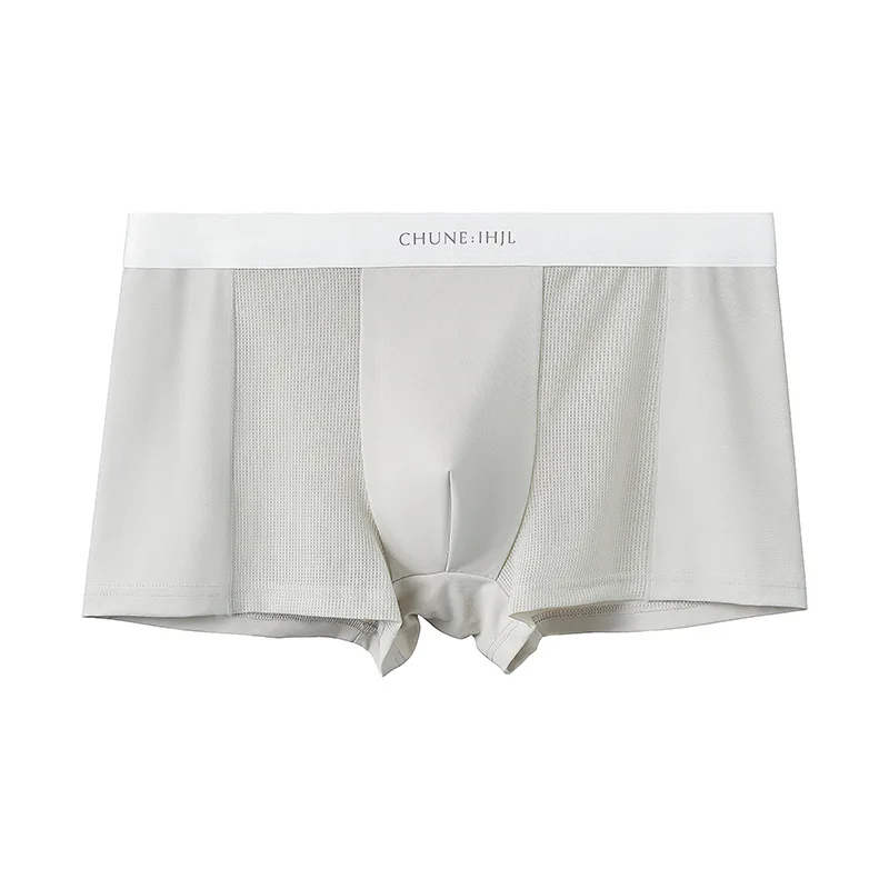 

Ice Silk Mesh Mens Underwear Solid Color Mid Waist Large Size Breathable Boxer Briefs
