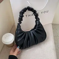 Pleated Handlebags Leisure Armpit Bag for Women PU Cloud Bags Shopping Shoulder Bags Dumpling Handbag Female