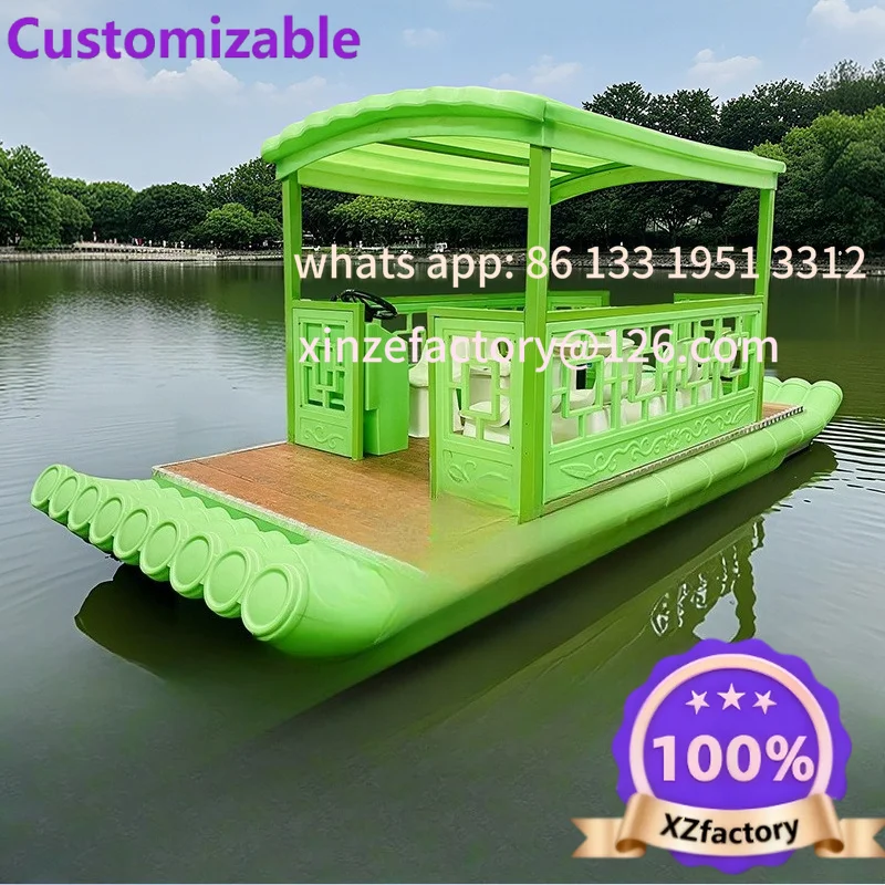 New imitation bamboo raft sightseeing boat tourist scenic boat 7-seat water park scenic polyethylene electric sightseeing boat