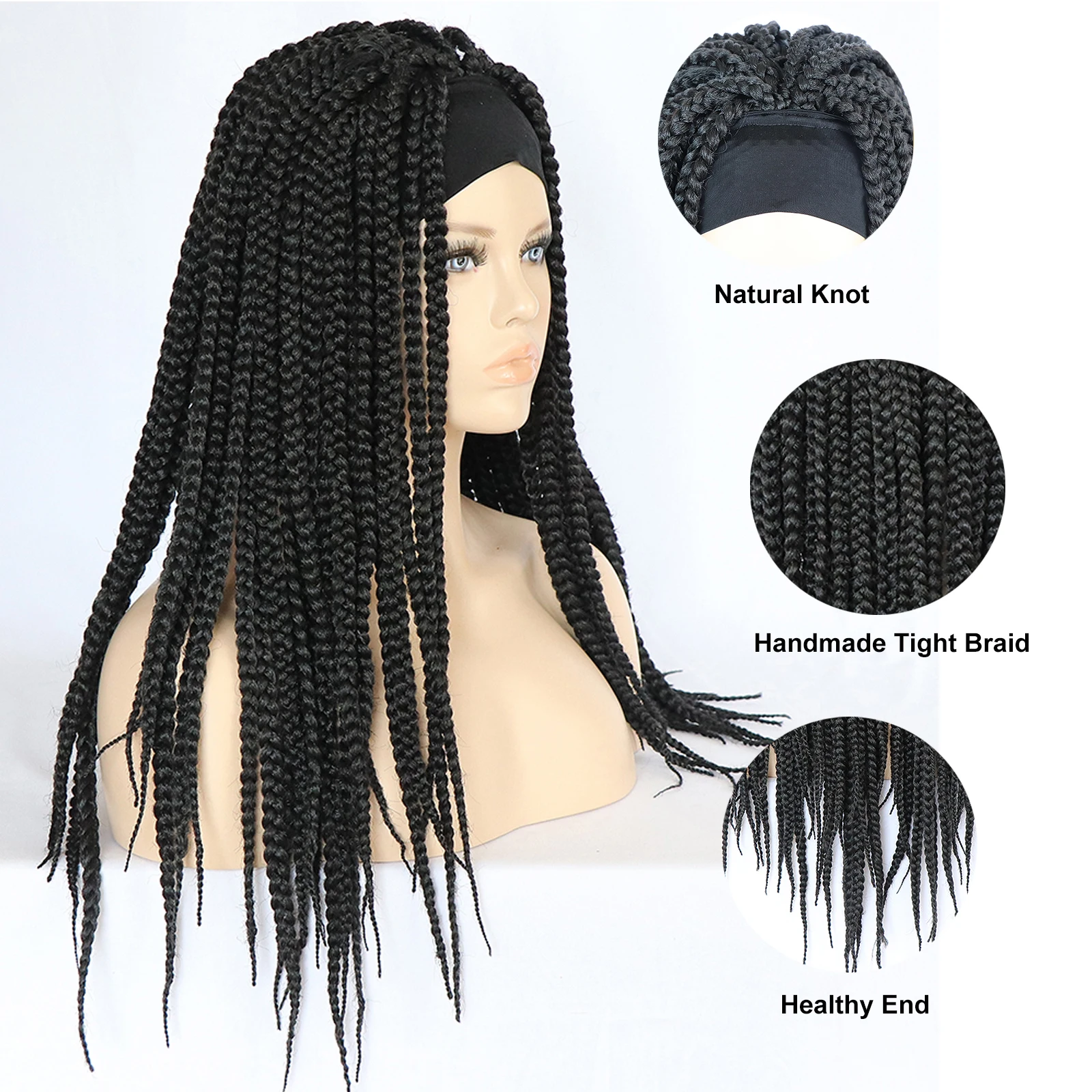 Black Brown Color Crochet Braid Synthetic Hair African Box Braided Wigs Perruque Tresse Headband Box Braids Wigs For Black Women