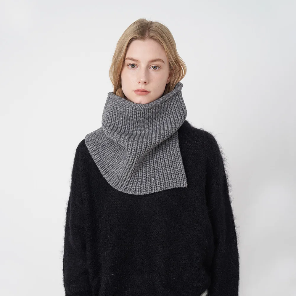 Autumn Winter Solid Color Knitted Neckerchief Wear Open Warm Pile Collar Windproof Neck Scarf Women