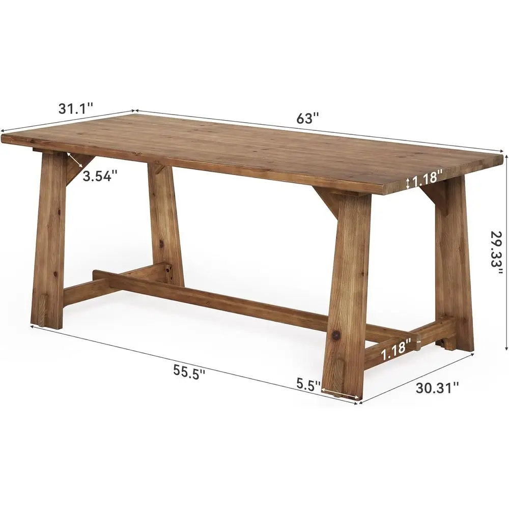 Elegant 63 Solid Wood Rustic Dining Table, Brown Finish for 6 People