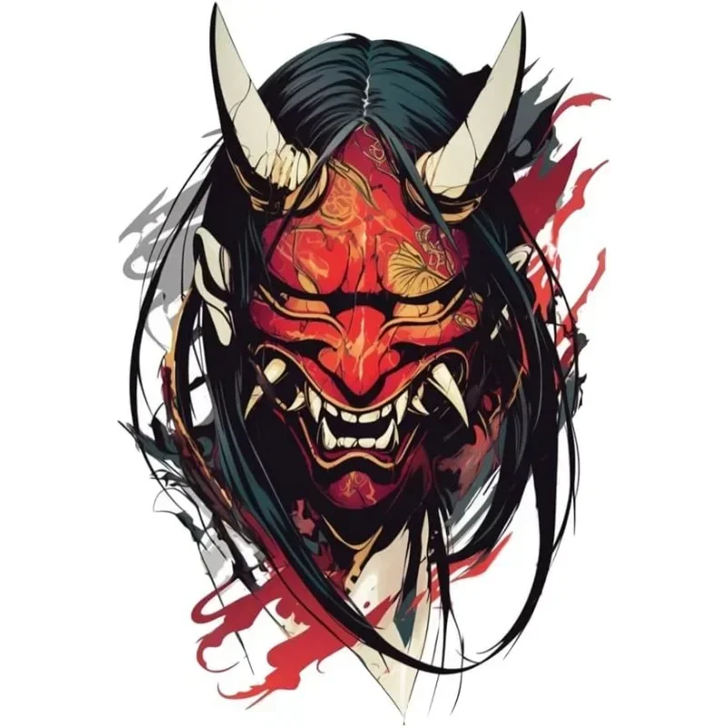 Red Hannya Mask Japanese Sticker 1PC Waterproof UV Resistant Vinyl Decal for Car Helmet Laptop Bottle Phone Window Decor