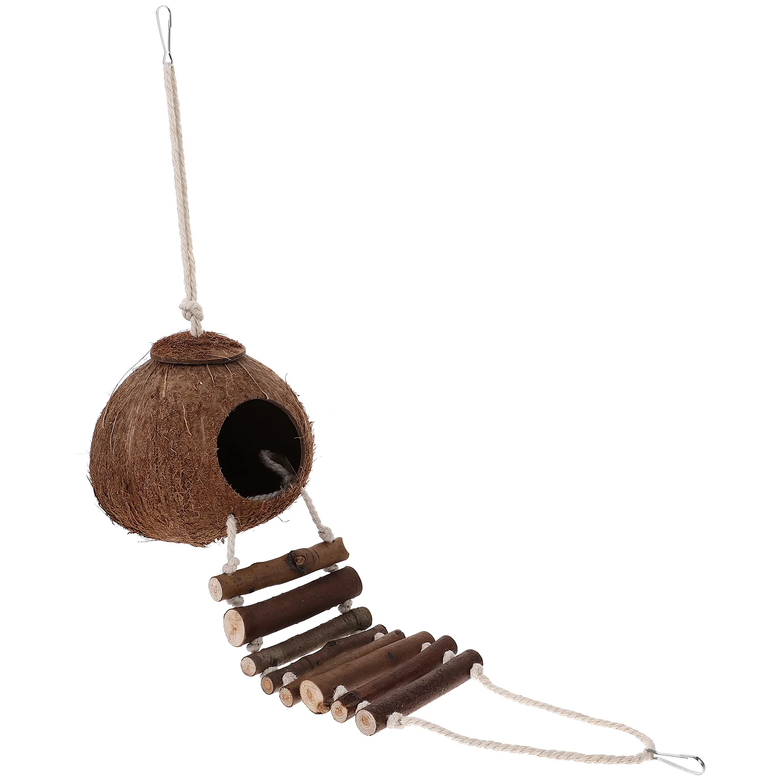 

Hermit Cave Habitat with Ladder Hanging Ring Coconut Shell Ladders Terrarium Decor Reptile Accessories Wooden Adorable