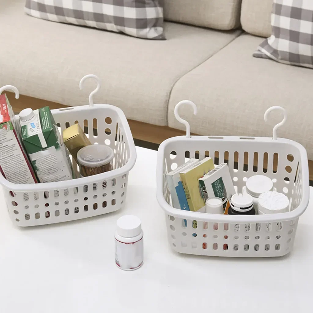 Plastic Home Storage Basket Hanging Shower Basket With Hook For Bathroom Storage Holder Kitchen Hook Basket Storage Organizer