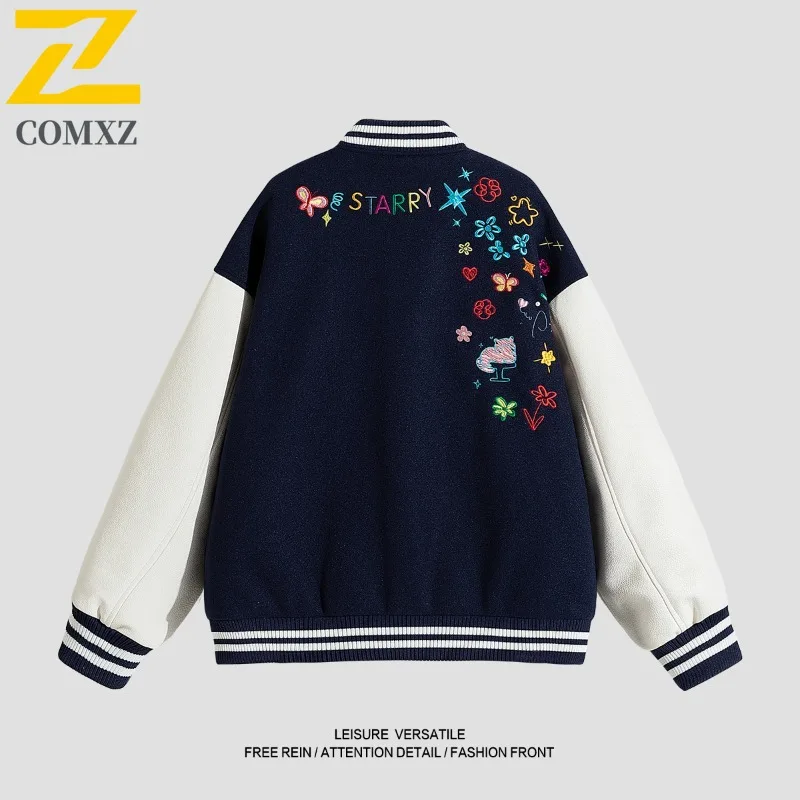 سترة COMXZ لتسلق الصخور للرجال فضفاضة ومتينة للدراجات النارية وياقة بيسبول بسيطة للسفر وخفيفة الوزن ملابس خارجية للخريف