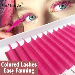 Comango Farbe Wimpern verlängerung c/d Curl einfach Fanning Wimpern verlängerung blau lila braun rosa Auto Fan Volumen Wimpern