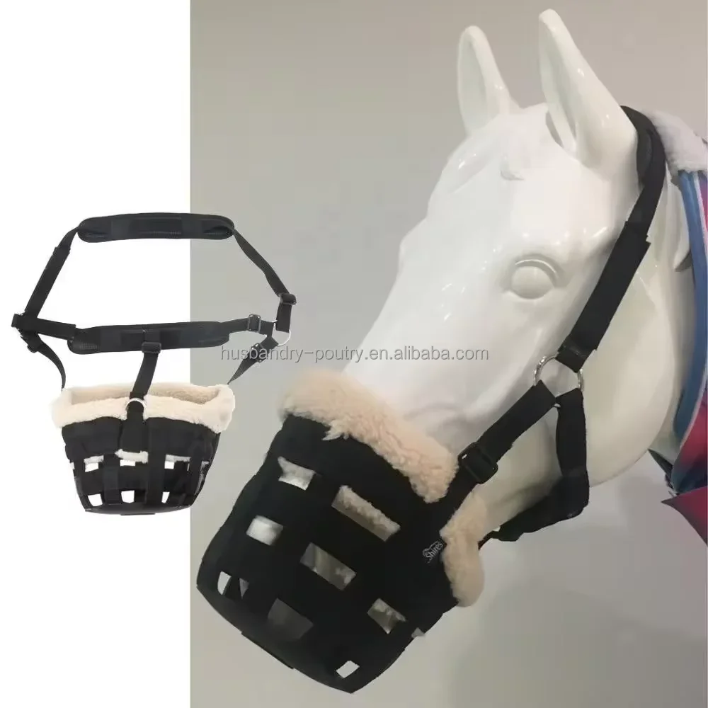 Horse grazing muzzle with halter of equestrian equipments