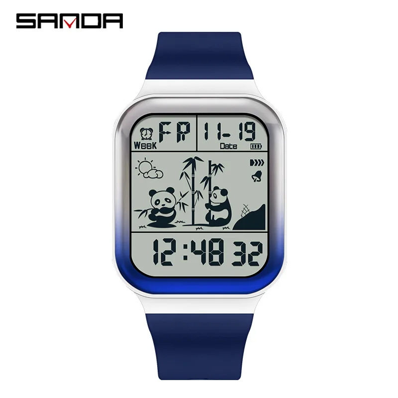 Sanda Pattern Square Watches para homens e mulheres, gradiente eletrônico, impermeável, ao ar livre, tendência, unissex, marca de topo, moda, 2023