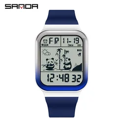 2023 Fashion Sanda Top Brand Gradient Electronic Outdoor Waterproof Panda Pattern Square Trend Men's And Women's Unisex Watches