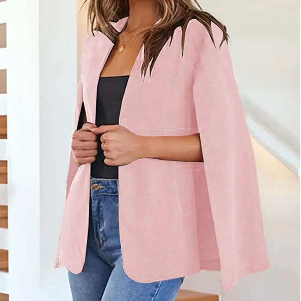 Open Front Suit Jacket Stylish Women\'s Cloak Suit Coat Collarless Split Sleeve Design for Office Lady Casual for Spring/autumn