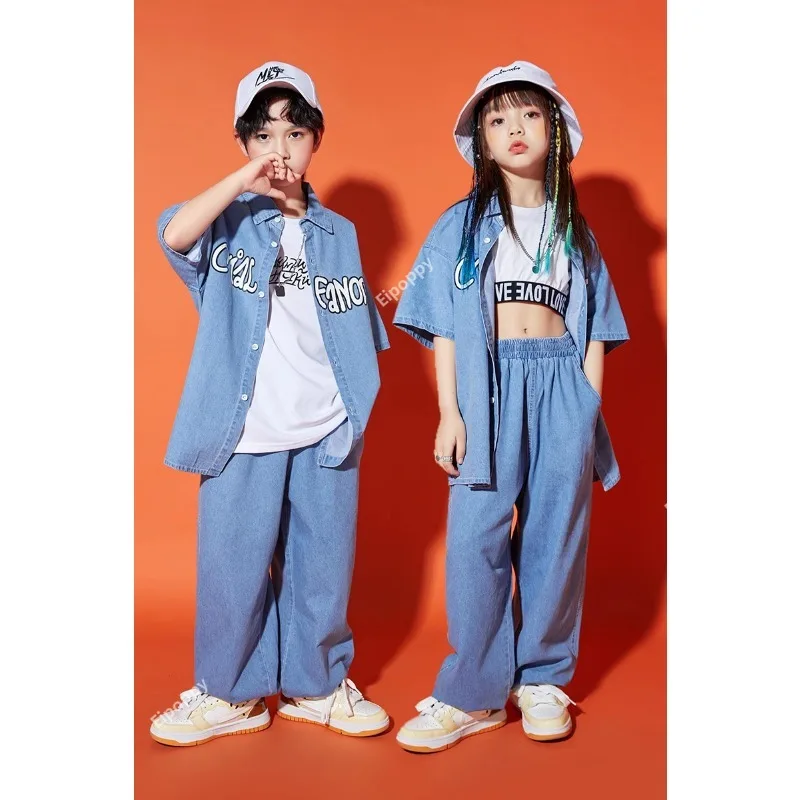 Hip Hop Children's Fashion Denim Suit Children's Hip Hop Performance Wear Jazz Costumes