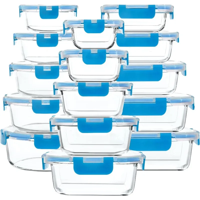 

30 Pieces Glass Food Storage Containers with Upgraded Snap Locking Lids,Glass Meal Prep Containers Set