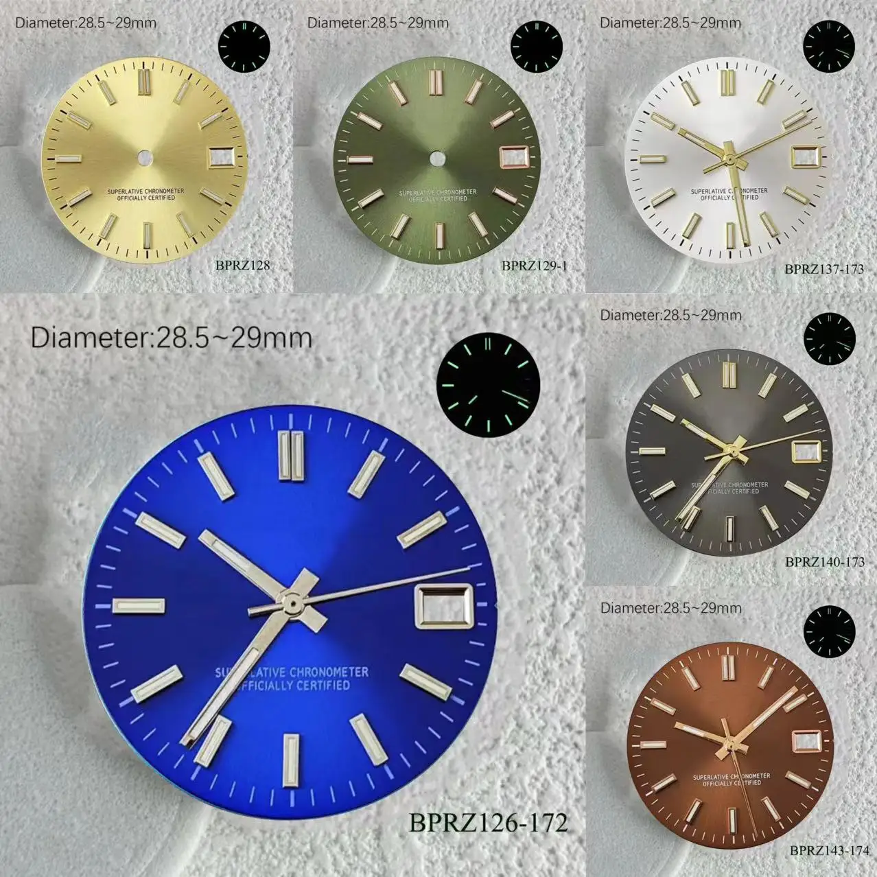 28.5mm S Logo Green Light Date Emitting Dial NH dial 35 dial Automatic Movement 29mm Green Digital Scale Hot Selling s blue Dial