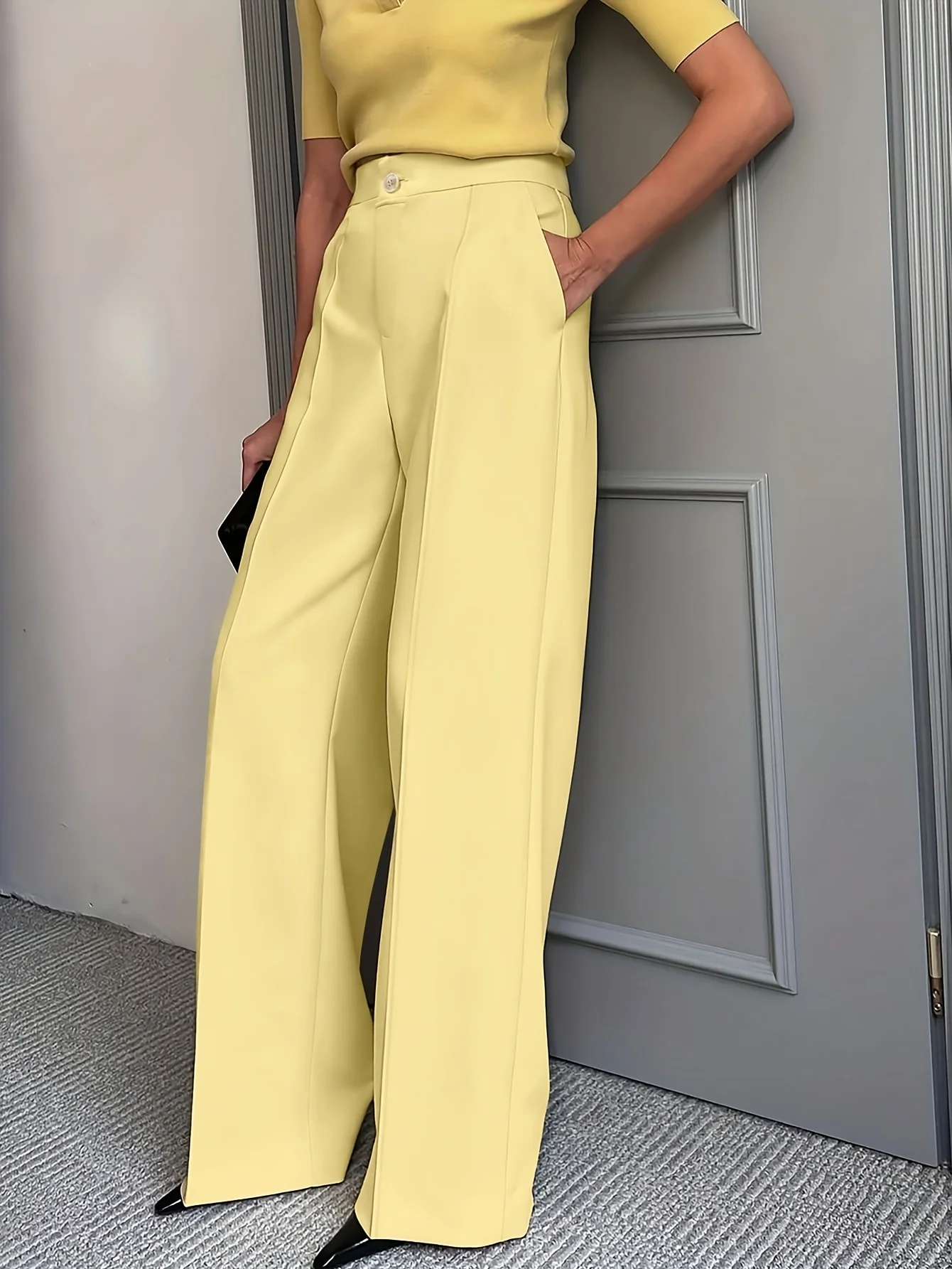 Pantalon fluide à jambes larges de qualité supérieure : Pantalon tailleur taille haute pour femme avec pli avant, idéal pour le bureau et le quotidien