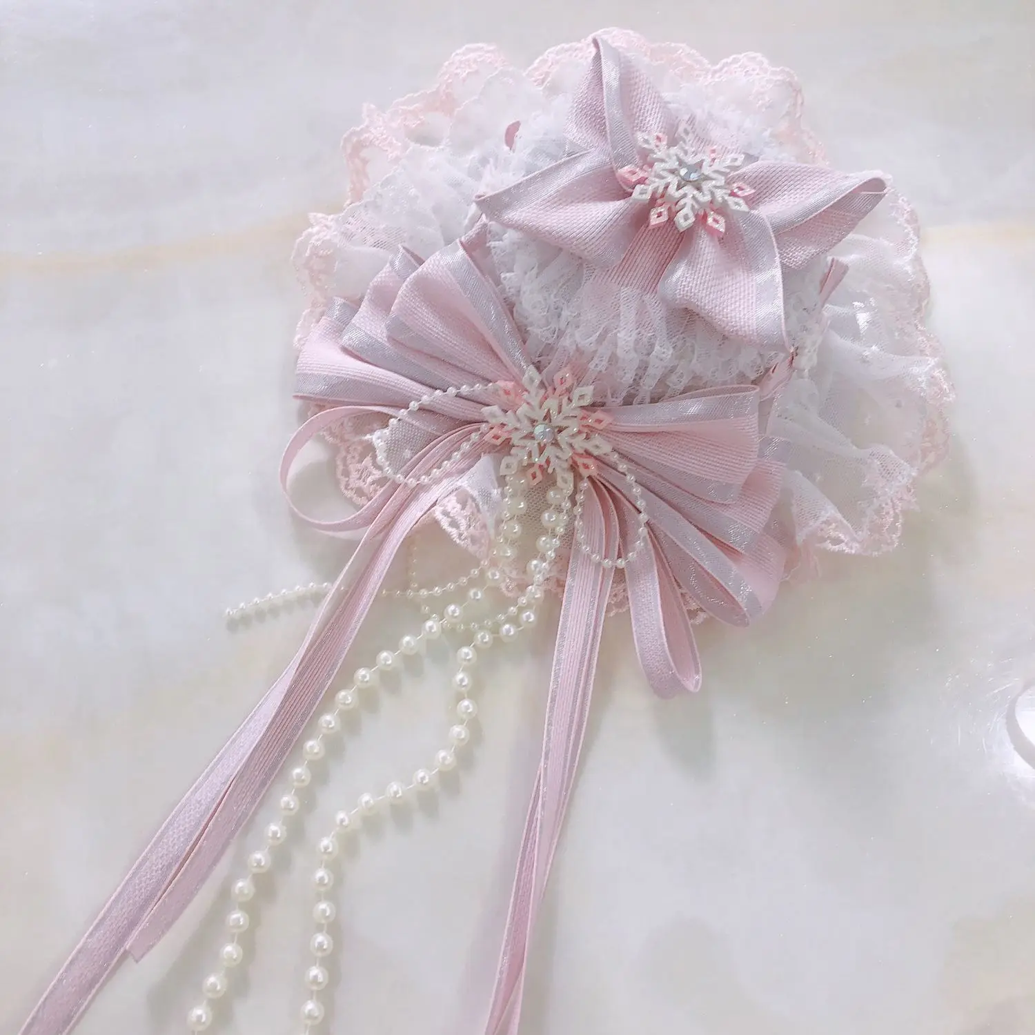 Lolita Kawaii Bloem Bruiloft Kant Hoed Boog Bnt Hoofddeksels Vrouwen Zoete Leuke Bloem Roze Clips Haaraccessoires Meisje