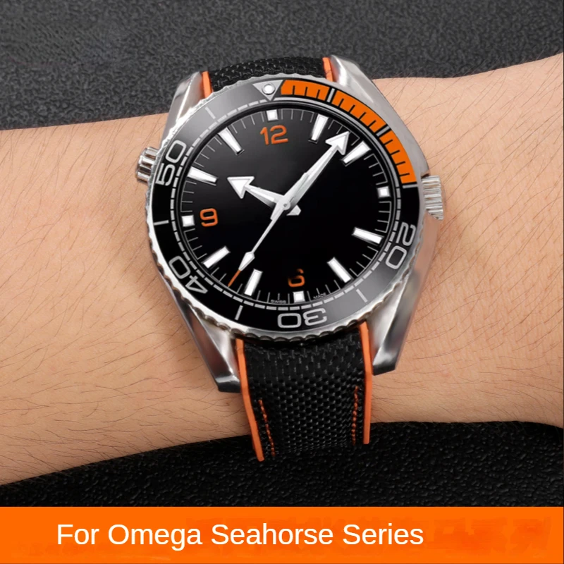 Silicone Nylon Watch Strap for Omega Seahorse 300 Quarter Orange Ocean Universe 600 Waterproof Sweat-Proof Rubber Watchband 22mm