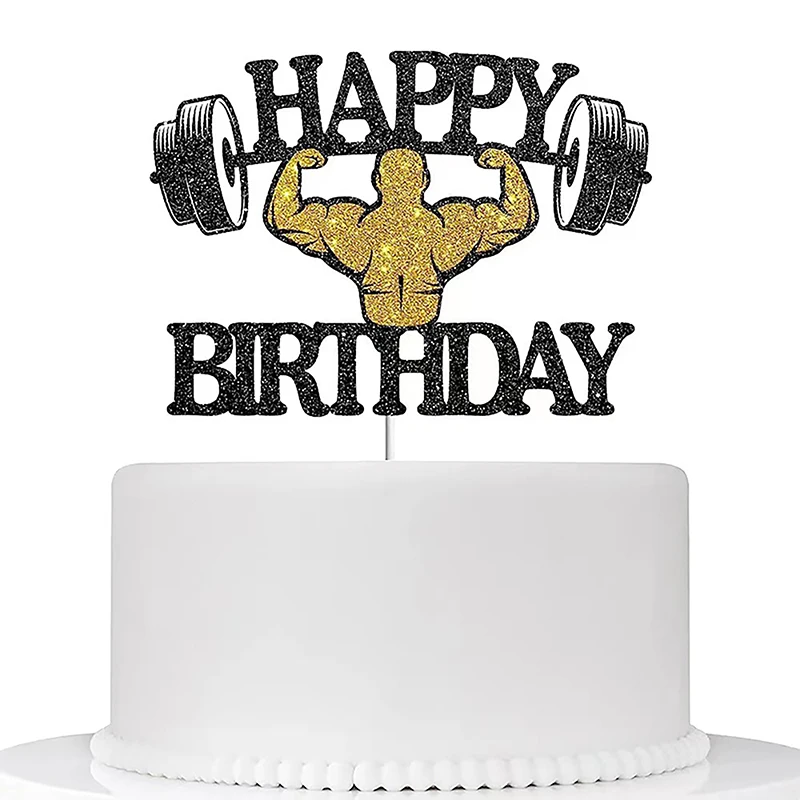 Personalized Weight Lifting Cake Topper Man Weightlifting Silhouette Topper Weightlifter's Party Happy Birthday Cake Decoration