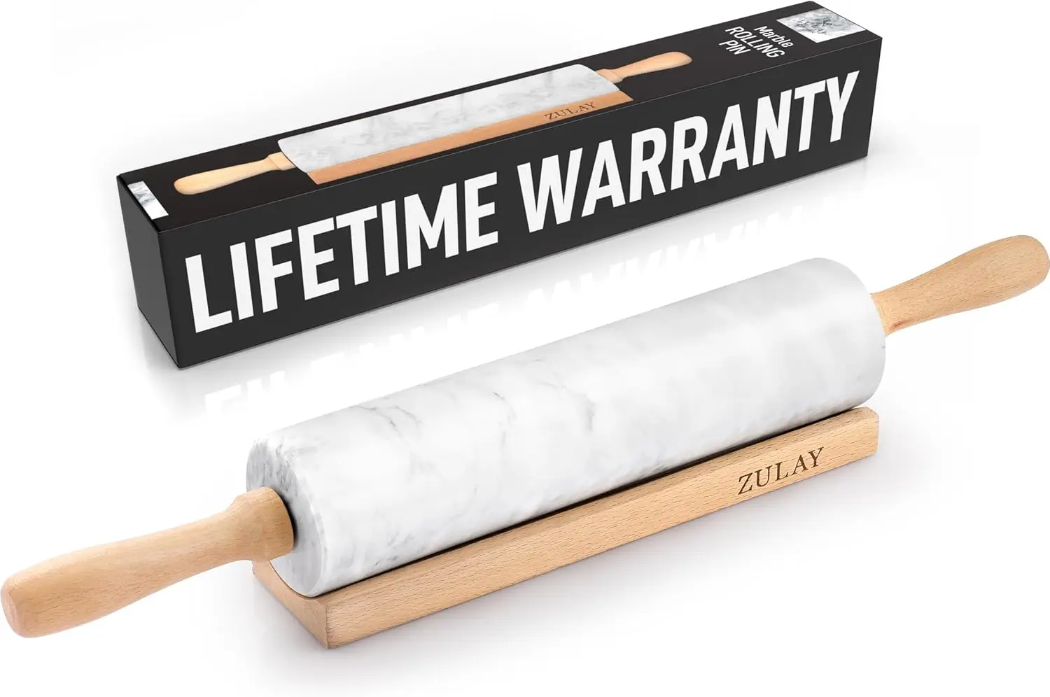 

17-Inch Marble Rolling Pin With Stand - Polished Marble Rolling Pins For Baking With Long Beechwood Handle - Non-s