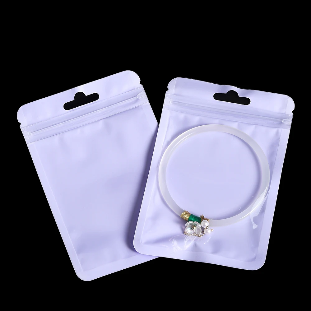 50pcs Resealable Plastic Zipper Bags Transparent Purple Color Jewelry Sealed Pocket For Small Object Display Wrap Packaging Bag