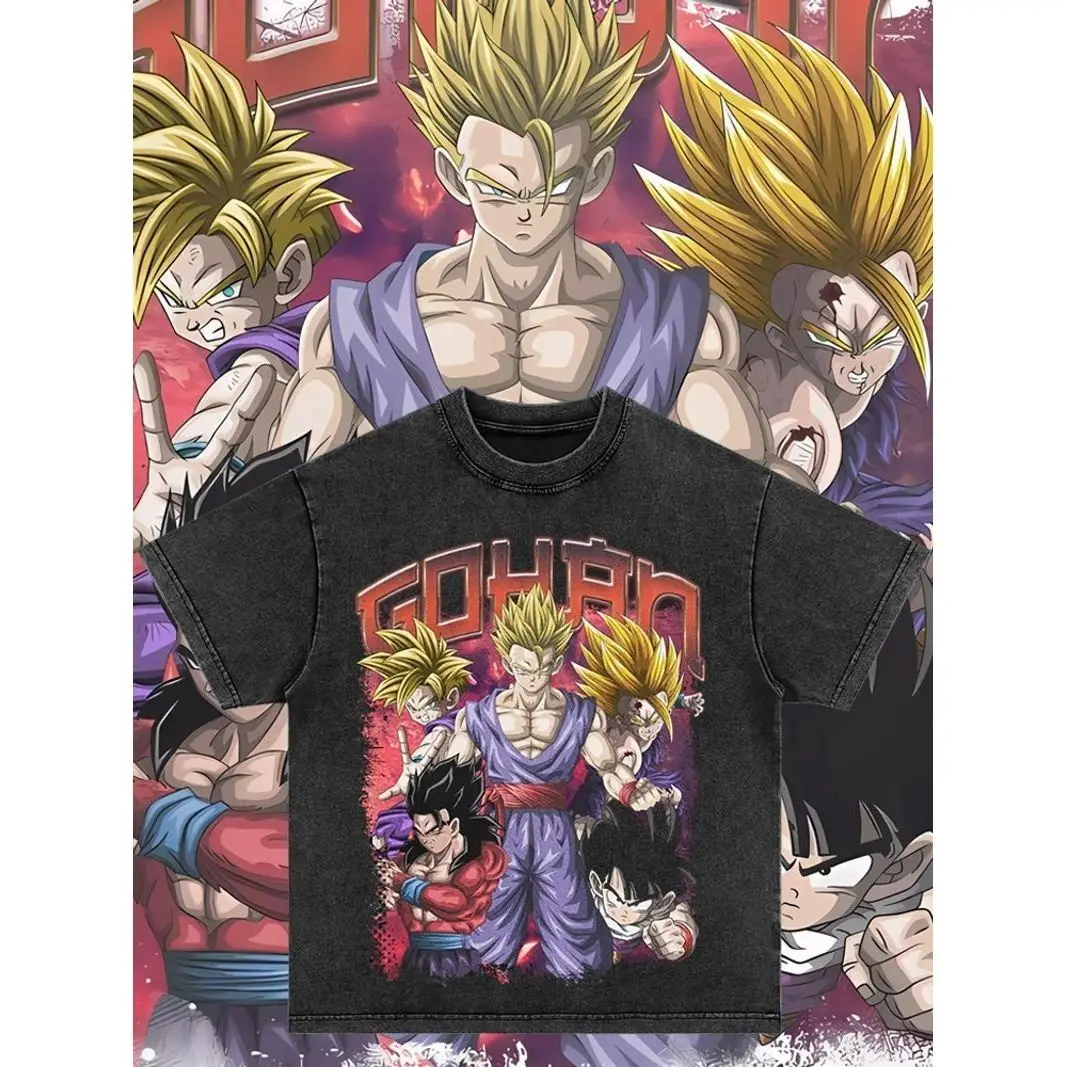 

Anime Dragon Ball Goku Dragon Ball Washed T-shirt Retro Pure Cotton Washed Short-sleeved T-shirt