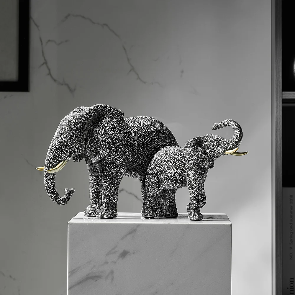 Elephant Statue European Style Creative Balck Elephant Abstract Sculpture Desktop Crafts Ornament Home Decoration Figurines Gift