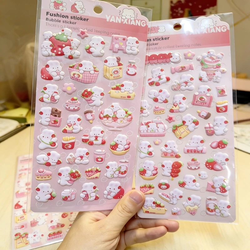 Cartoon creatieve roze aardbei konijntje DIY stickermaterialen - geschikt voor tijdschriften, notitieboekjes en waterbekers