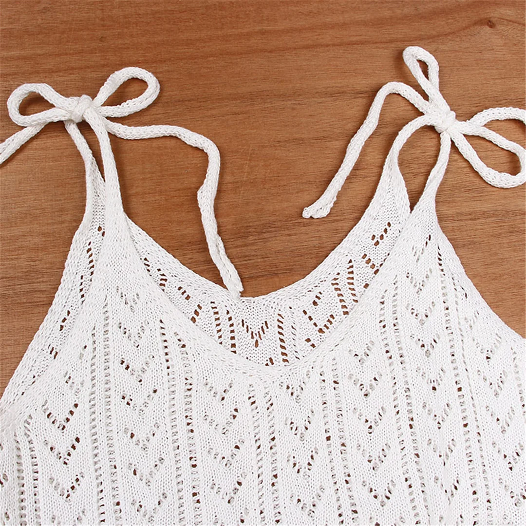 S - XL Ärmelloses, ausgeschnittenes, gehäkeltes, gestricktes Tunika-Strandkleid, Strandmode, Strandbekleidung, Strand-Cover-up, Cover-ups, Damen, V6811 – Detail 5