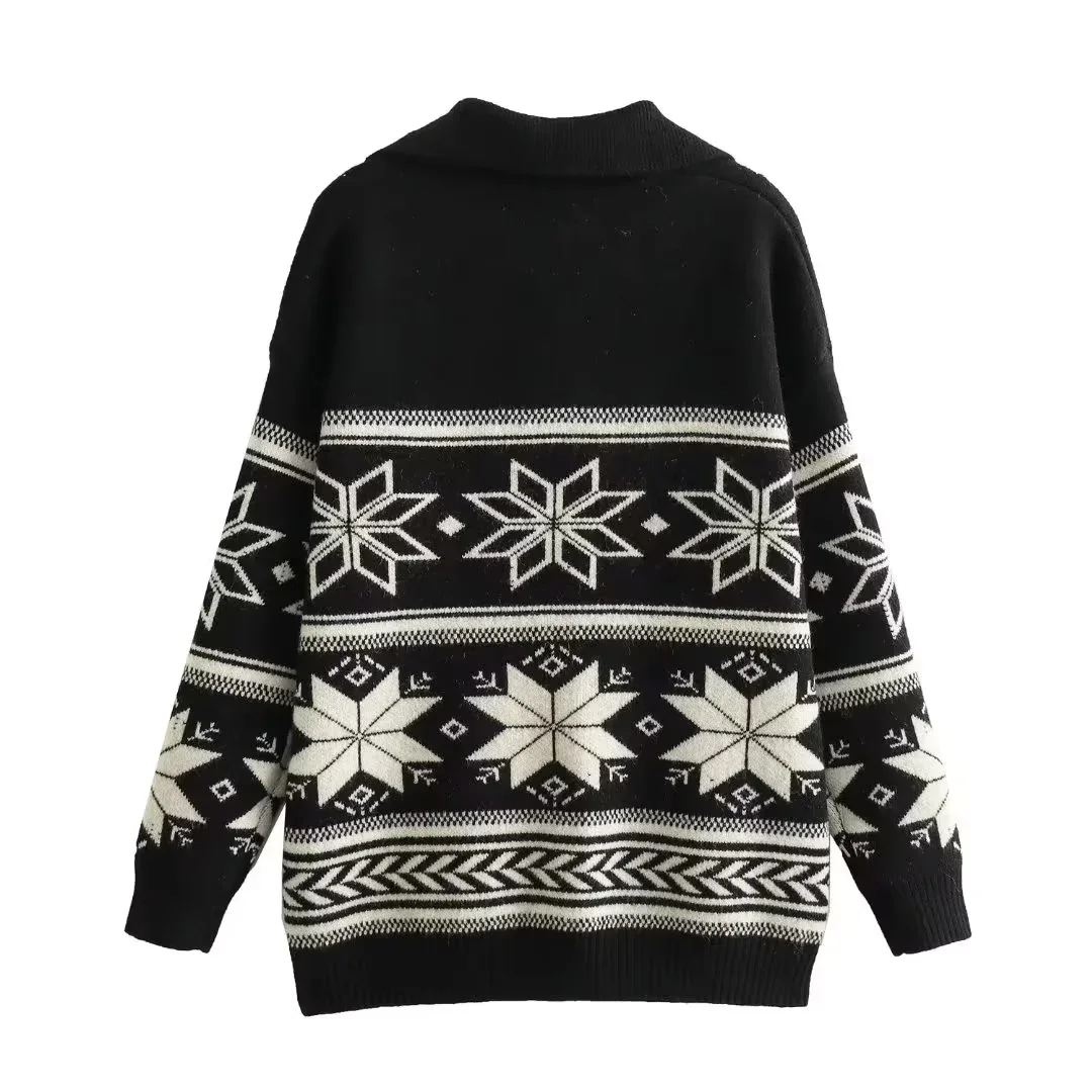 Loose Fit Faionable Sweater Turn-down Collar Versatile Sle Autumn New Arrival Women's Knitted Long Sve Polyester Fiber