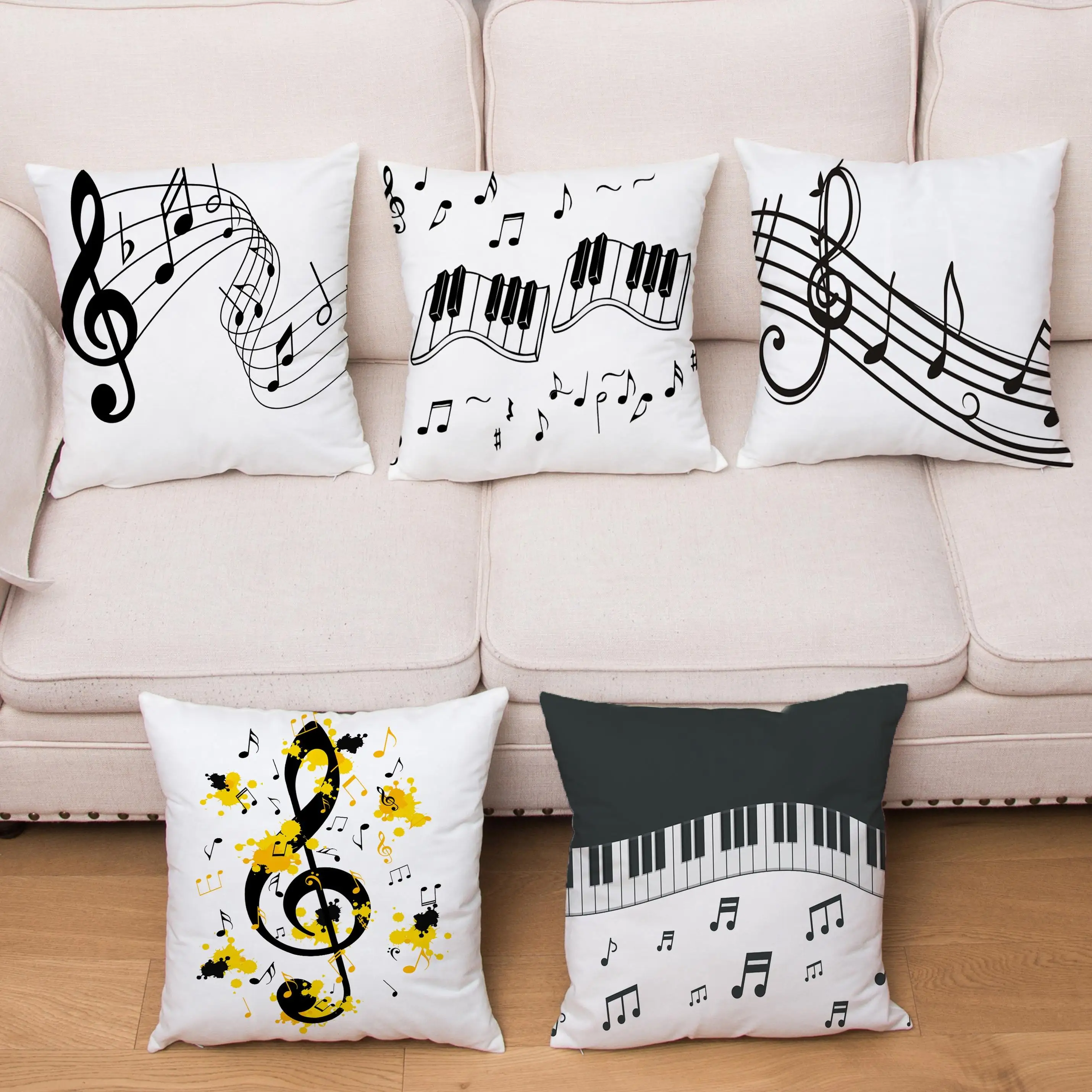 Home Decor Pillowcase Cartoon Sheet Music Printing Cushion Cover Bedroom  Living Room  Sofa